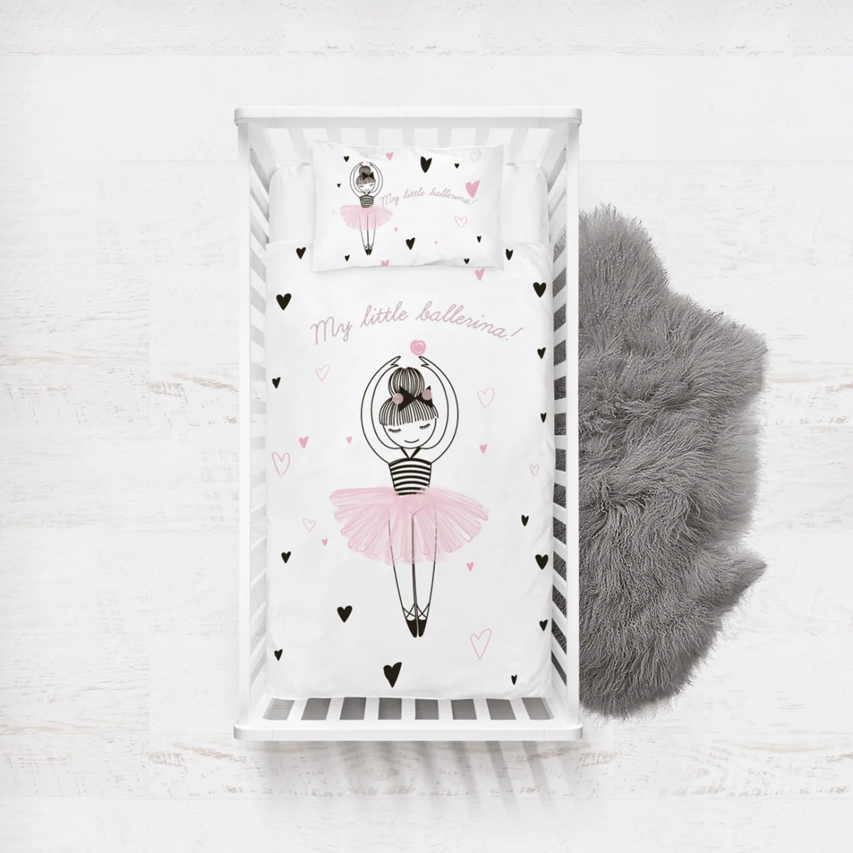 Balerin Yatak Örtüsü ve Pike | Beyaz Kalpler, yazı Desenli