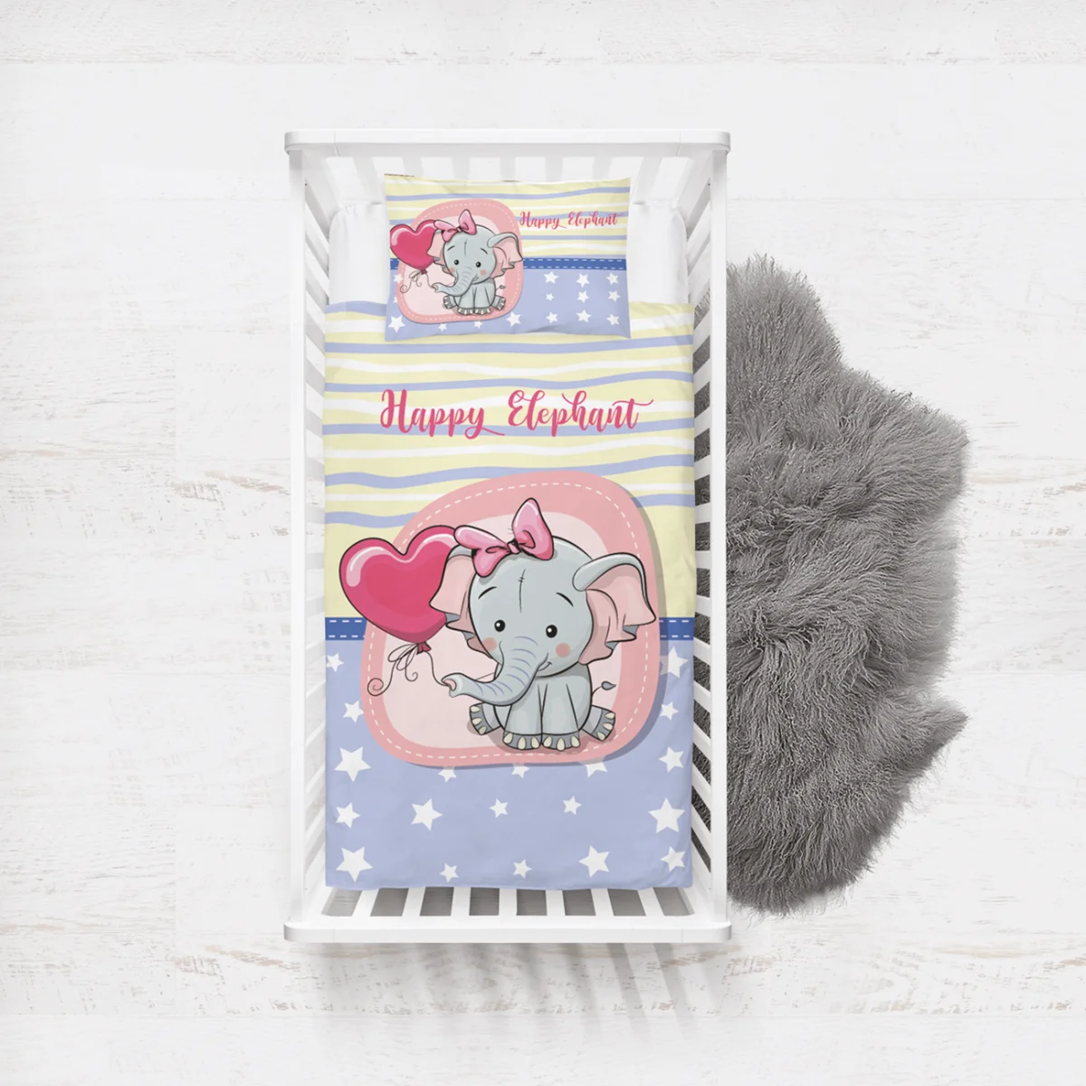 Fil Yatak Örtüsü ve Pike | Mavi yıldız, şerit Desenli