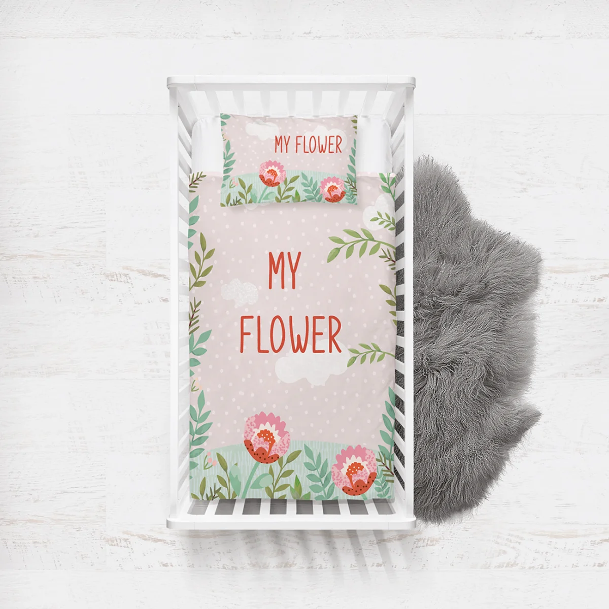 Çiçekli Bahçe Yatak Örtüsü ve Pike | Pembe beyaz bulutlar, puantiye Desenli