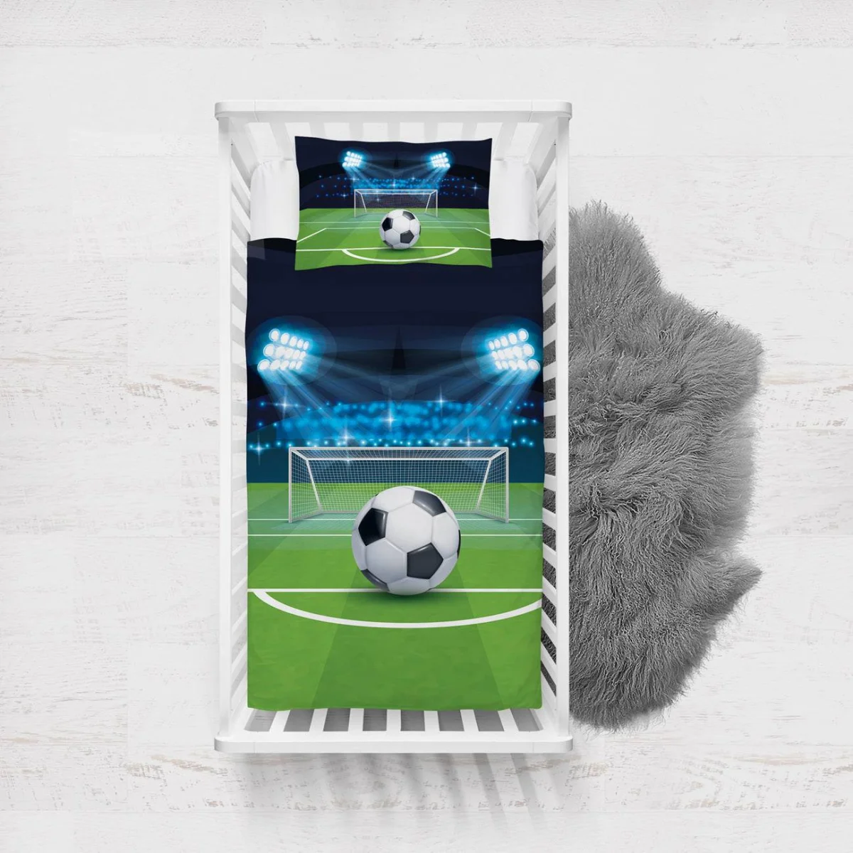 Futbol Yatak Örtüsü ve Pike | Mavi Stadyum ışıkları, futbol topu Desenli