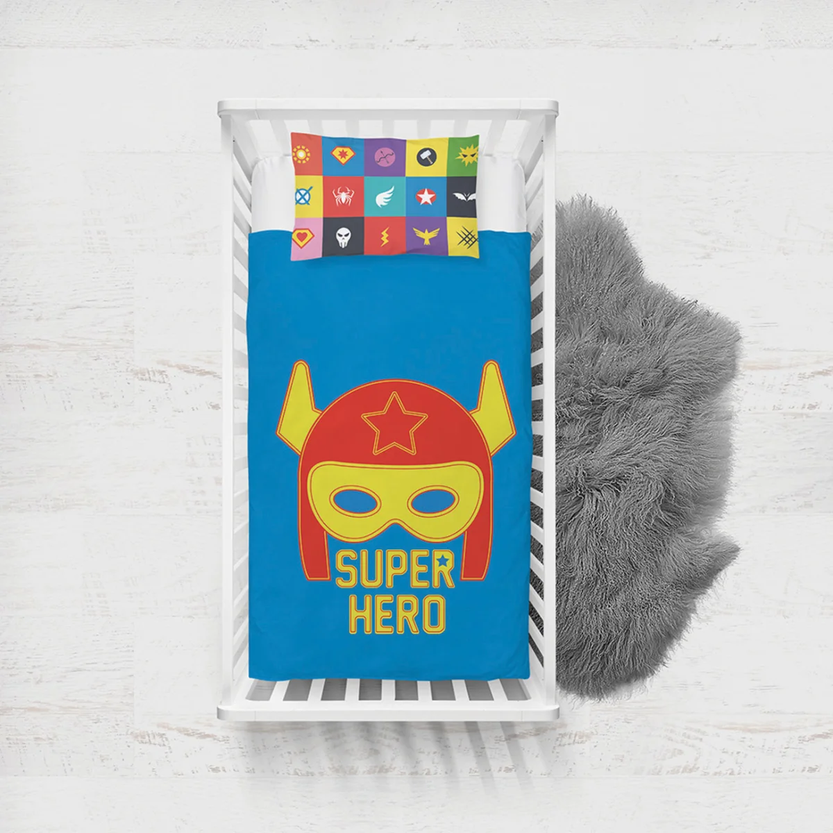 Süper Kahraman Yatak Örtüsü ve Pike | Mavi maske, yıldız Desenli