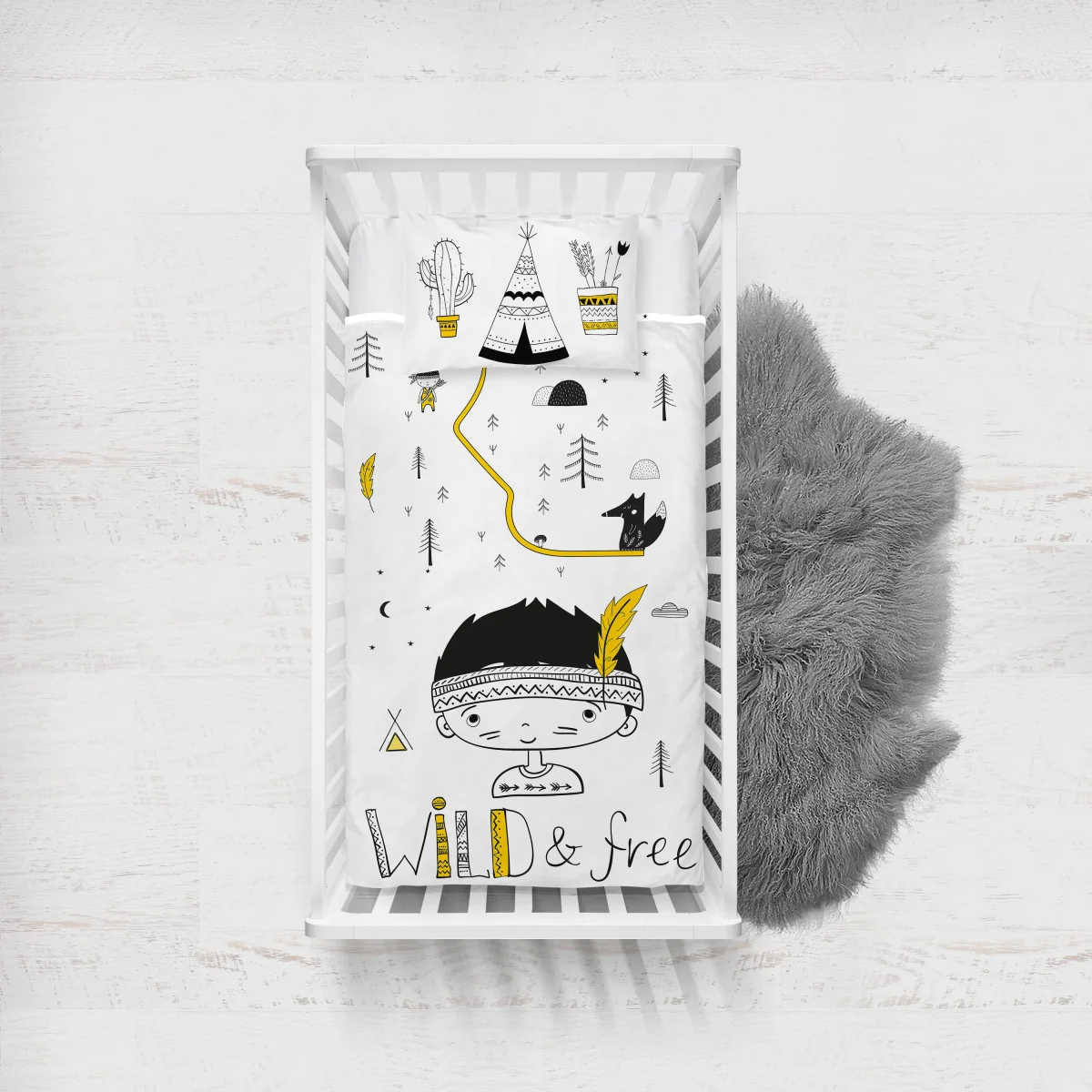 Yerli Çocuk Yatak Örtüsü ve Pike | Beyaz Yıldız, ay Desenli