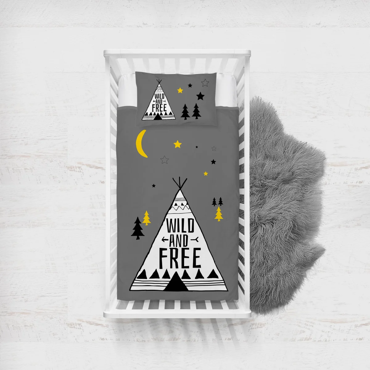 Tipi Çadırı, Doğa Yatak Örtüsü ve Pike | Gri yıldız, ay Desenli