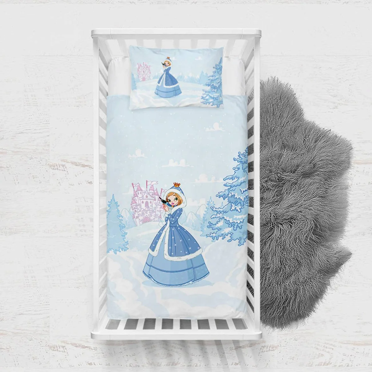 Prenses Yatak Örtüsü ve Pike | Mavi kale, kuş Desenli