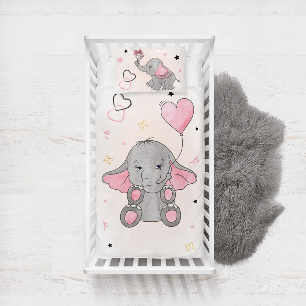 Filler Yatak Örtüsü ve Pike | Pembe Kalpler, yıldızlar Desenli