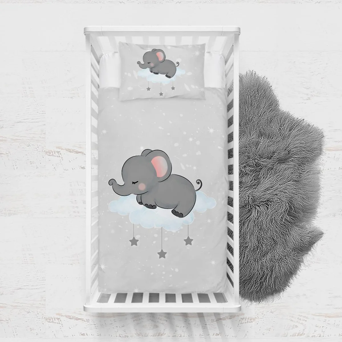 Fil Yatak Örtüsü ve Pike | Gri bulut, yıldız Desenli
