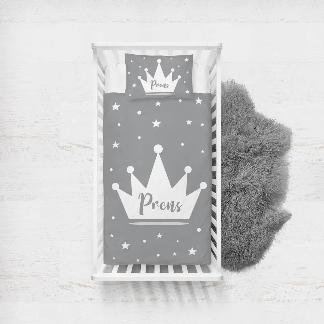 Prens Yatak Örtüsü ve Pike | Mavi Taç, yıldızlar ve noktalar Desenli