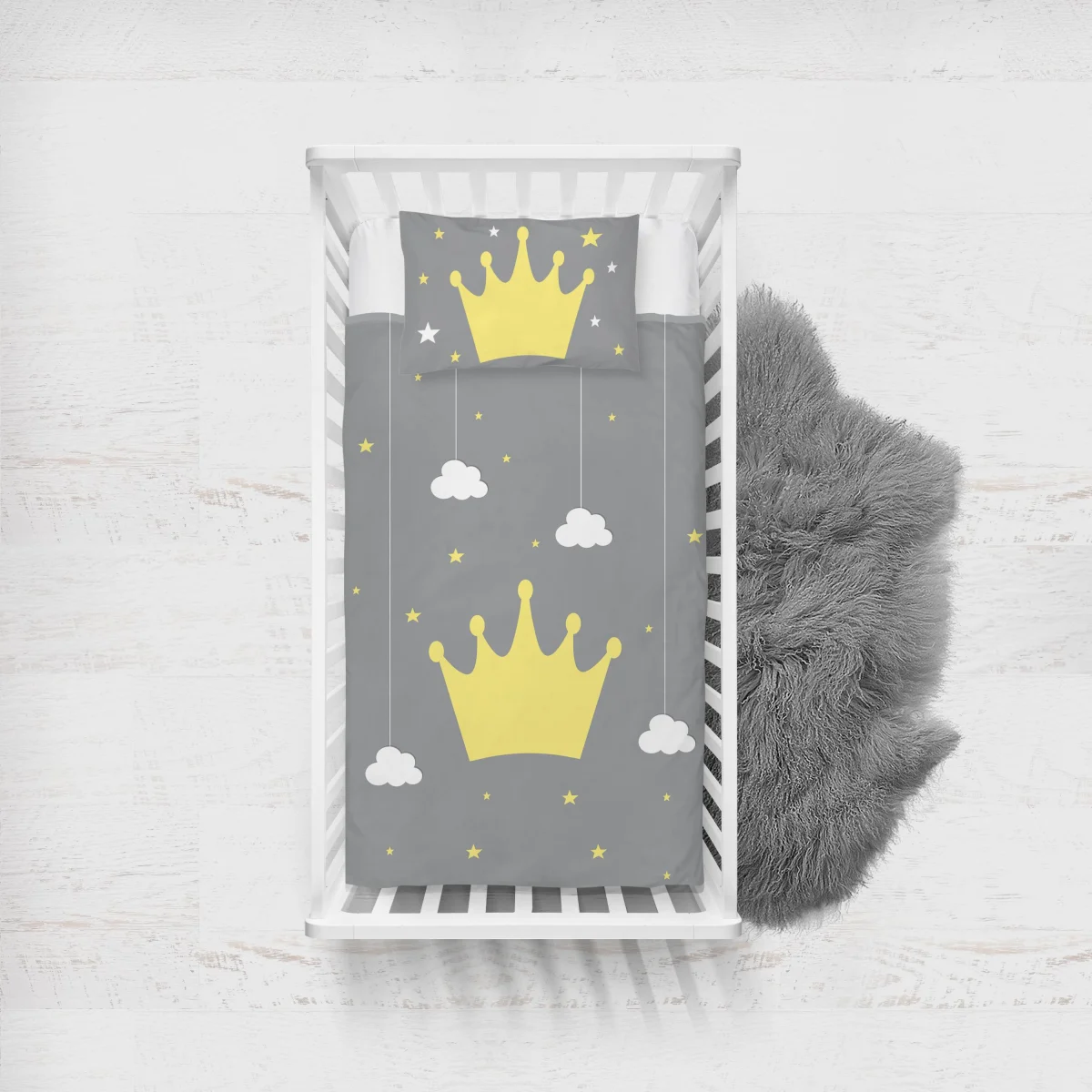 Taç Yatak Örtüsü ve Pike | Gri yıldız, bulut Desenli