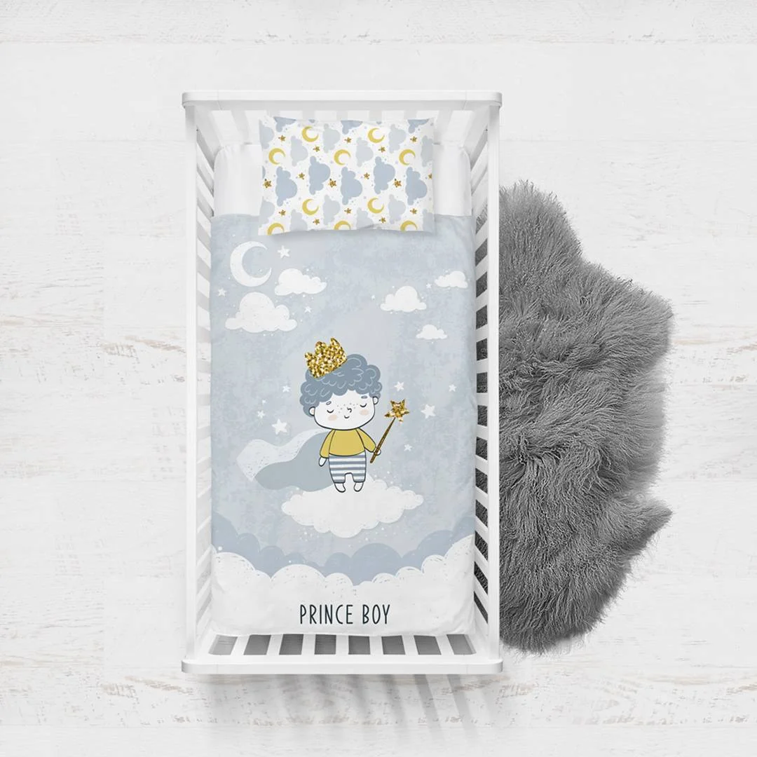 Prens Yatak Örtüsü ve Pike | Mavi bulut, yıldız Desenli