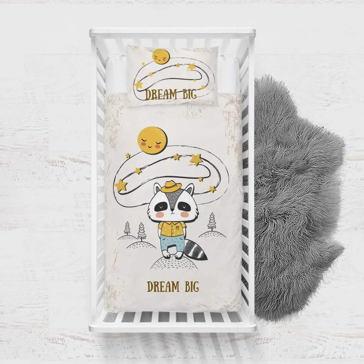 Orman Hayvanları Yatak Örtüsü ve Pike | Beyaz yıldız, güneş Desenli