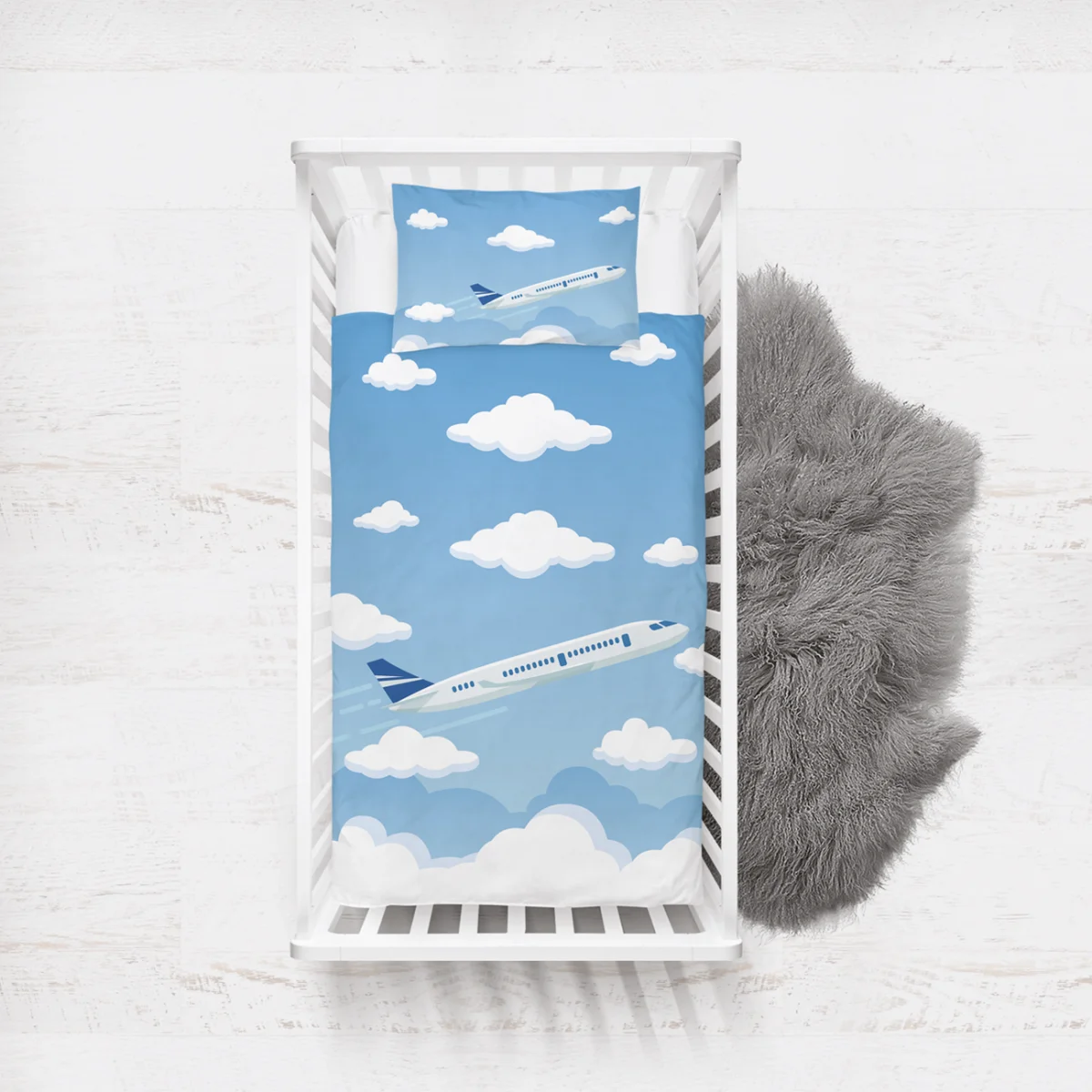 Uçak Yatak Örtüsü ve Pike | Mavi Bulutlar Desenli