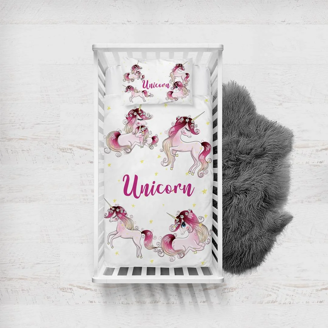 Unicorn Yatak Örtüsü ve Pike | Beyaz yıldız Desenli