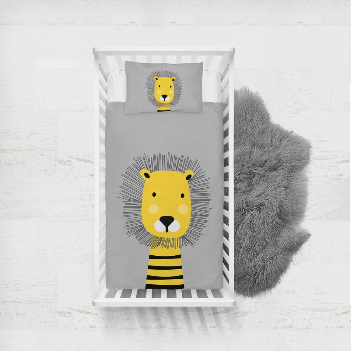 Aslan Yatak Örtüsü ve Pike | Gri siyah yele, çizgili vücut Desenli