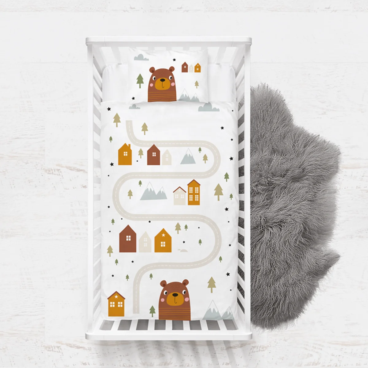 Orman Hayvanları Yatak Örtüsü ve Pike | Beyaz ayı, ev Desenli
