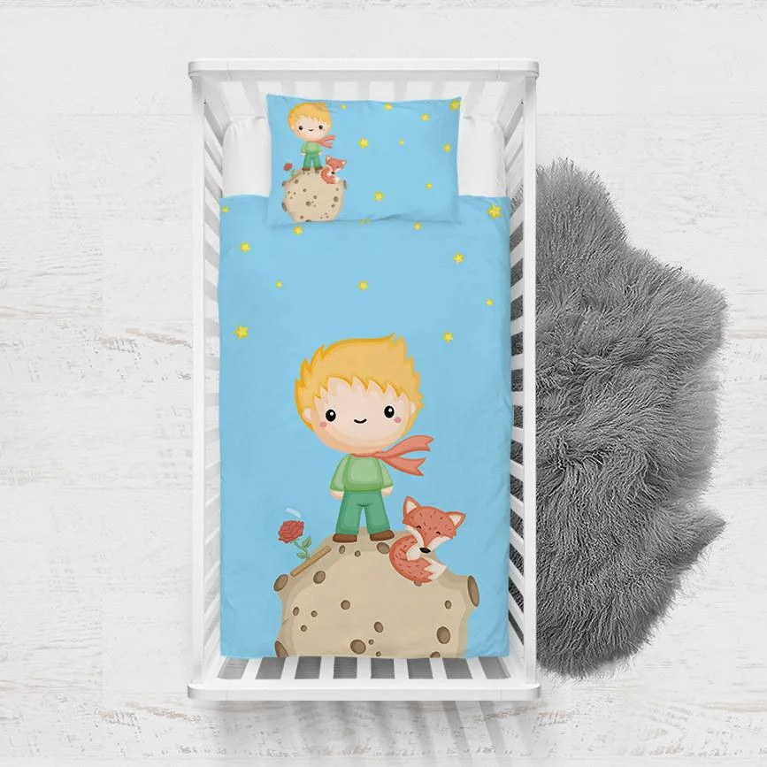 Küçük Prens Yatak Örtüsü ve Pike | Mavi yıldız, tilki Desenli