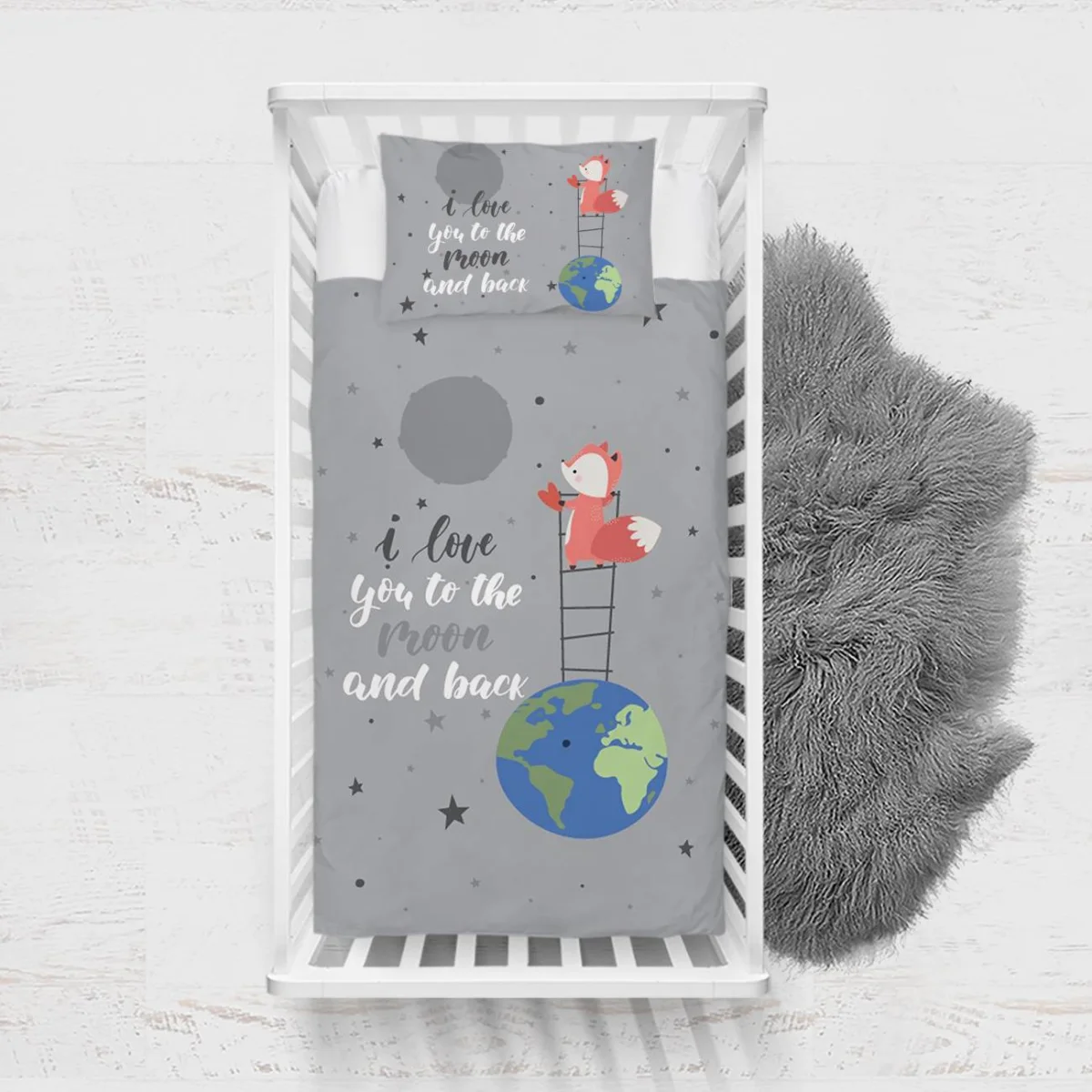 Uzay, Tilki Yatak Örtüsü ve Pike | Gri Yıldızlar, dünya Desenli