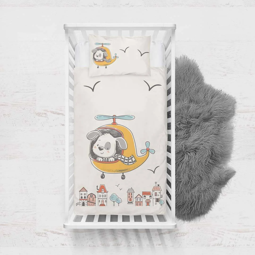 Uçan Köpek Yatak Örtüsü ve Pike | Beyaz Evler, ağaçlar Desenli