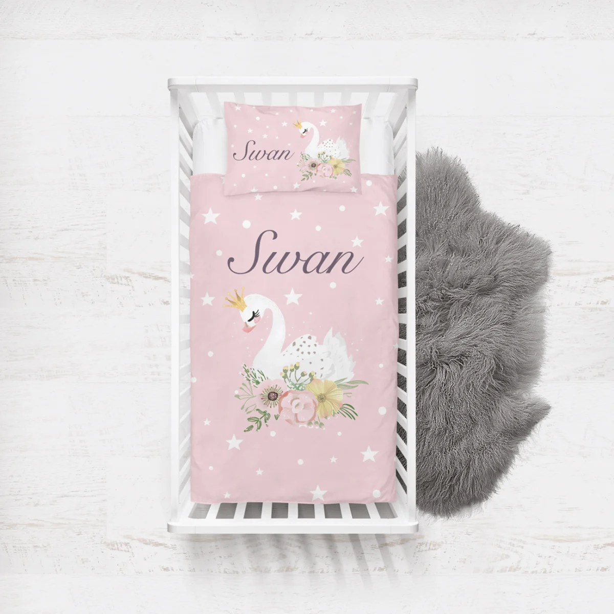 Kuğu Yatak Örtüsü ve Pike | Pembe yıldız, puantiye Desenli