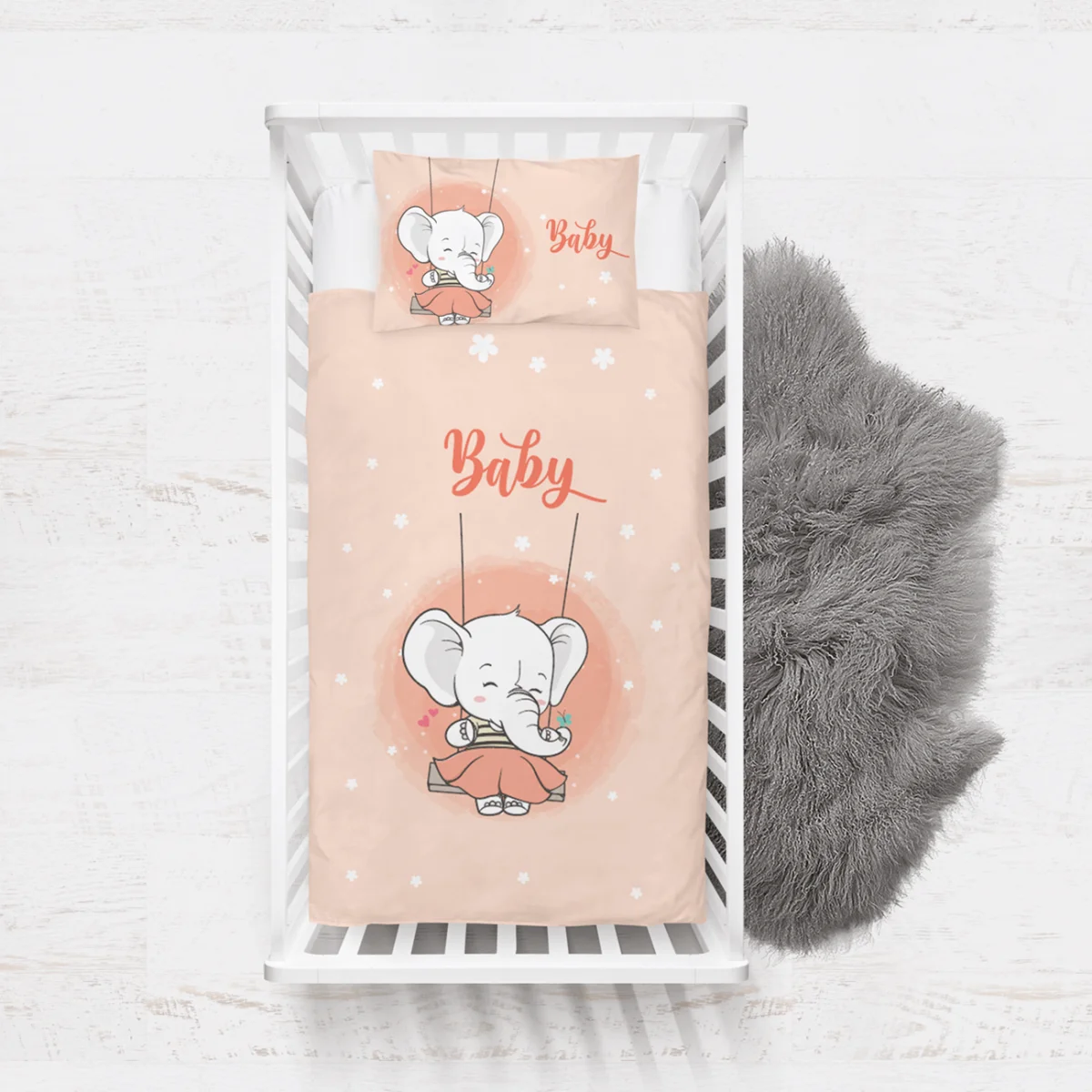 Fil Yatak Örtüsü ve Pike | Pembe Çiçekler, kalpler Desenli