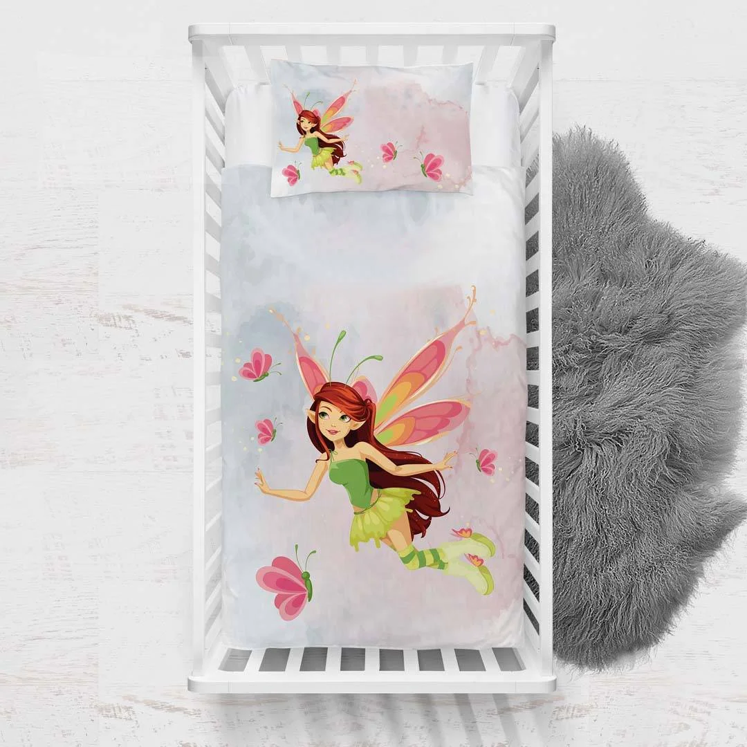 Peri Yatak Örtüsü ve Pike | Açık Gri Kelebekler, suluboya efektli Desenli