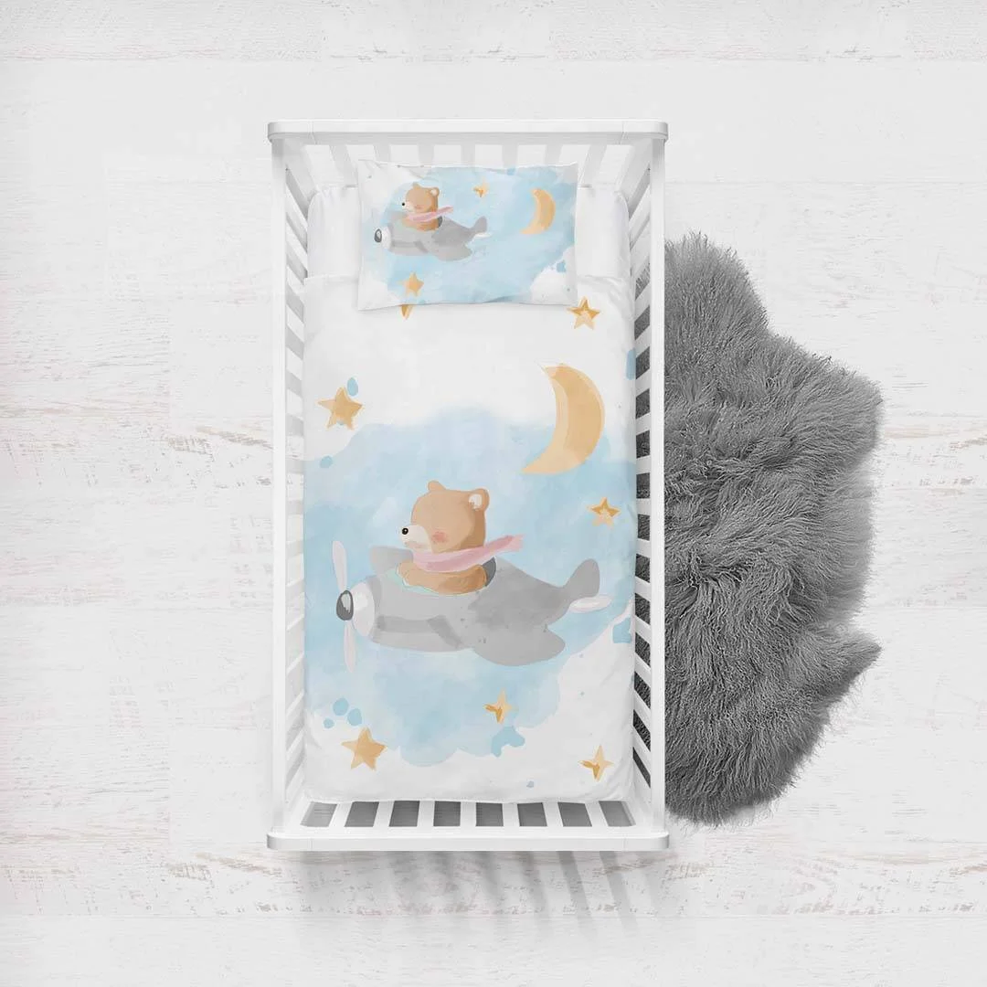 Ayı, uçak Yatak Örtüsü ve Pike | Mavi yıldız, ay Desenli