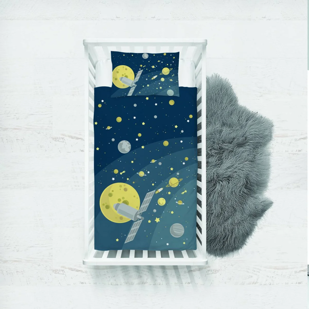 Uzay Yatak Örtüsü ve Pike | Mavi gezegenler, yıldızlar Desenli