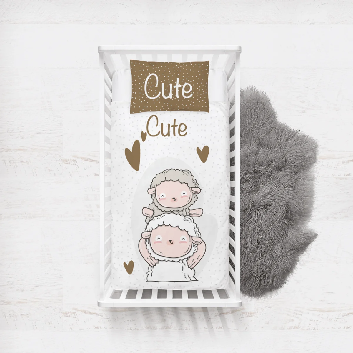 Koyunlar Yatak Örtüsü ve Pike | Beyaz puantiye, kalp Desenli