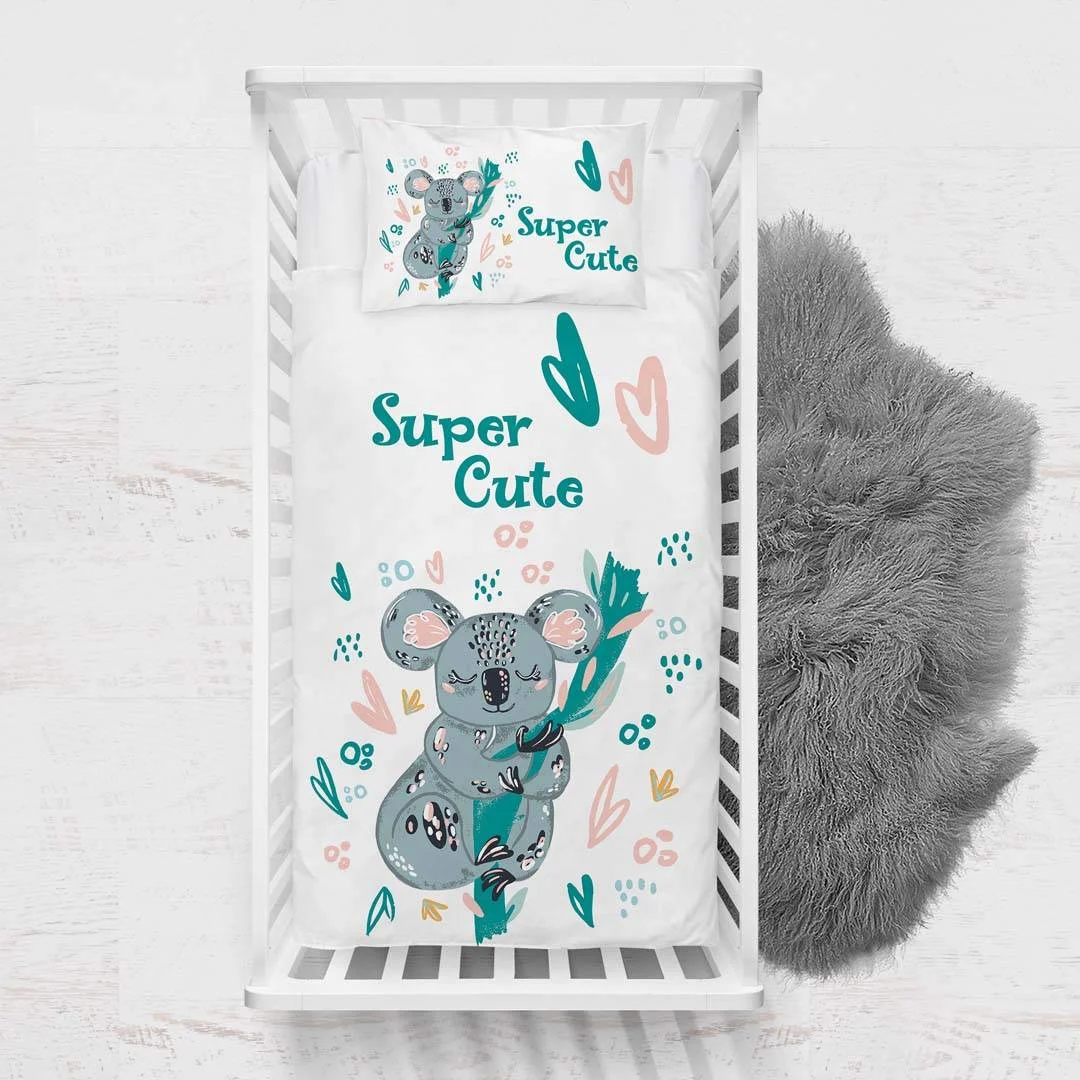 Koala Yatak Örtüsü ve Pike | Beyaz yaprak, kalp Desenli