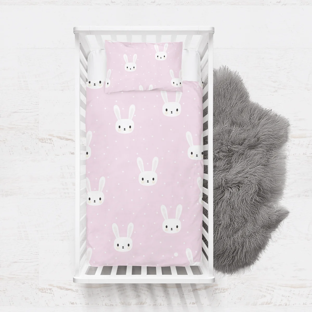 Tavşanlar Yatak Örtüsü ve Pike | Pembe puantiye Desenli