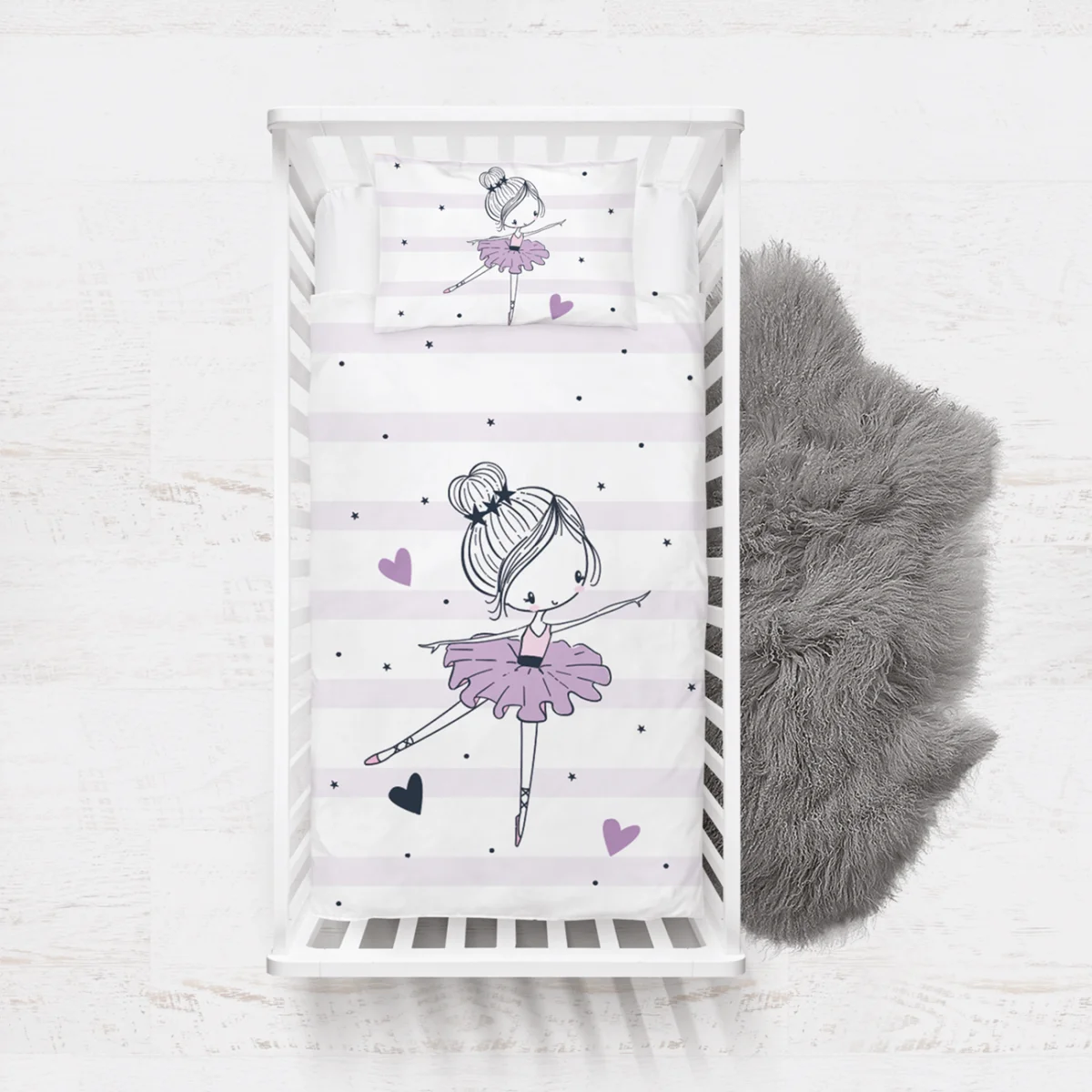 Balerin Yatak Örtüsü ve Pike | Beyaz yıldızlar, kalpler Desenli