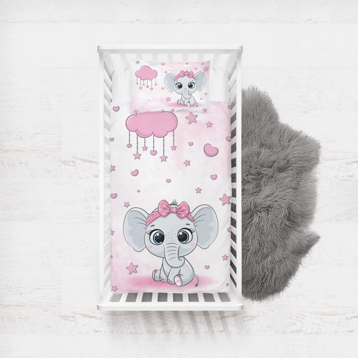 Fil Yatak Örtüsü ve Pike | Pembe yıldız, bulut Desenli