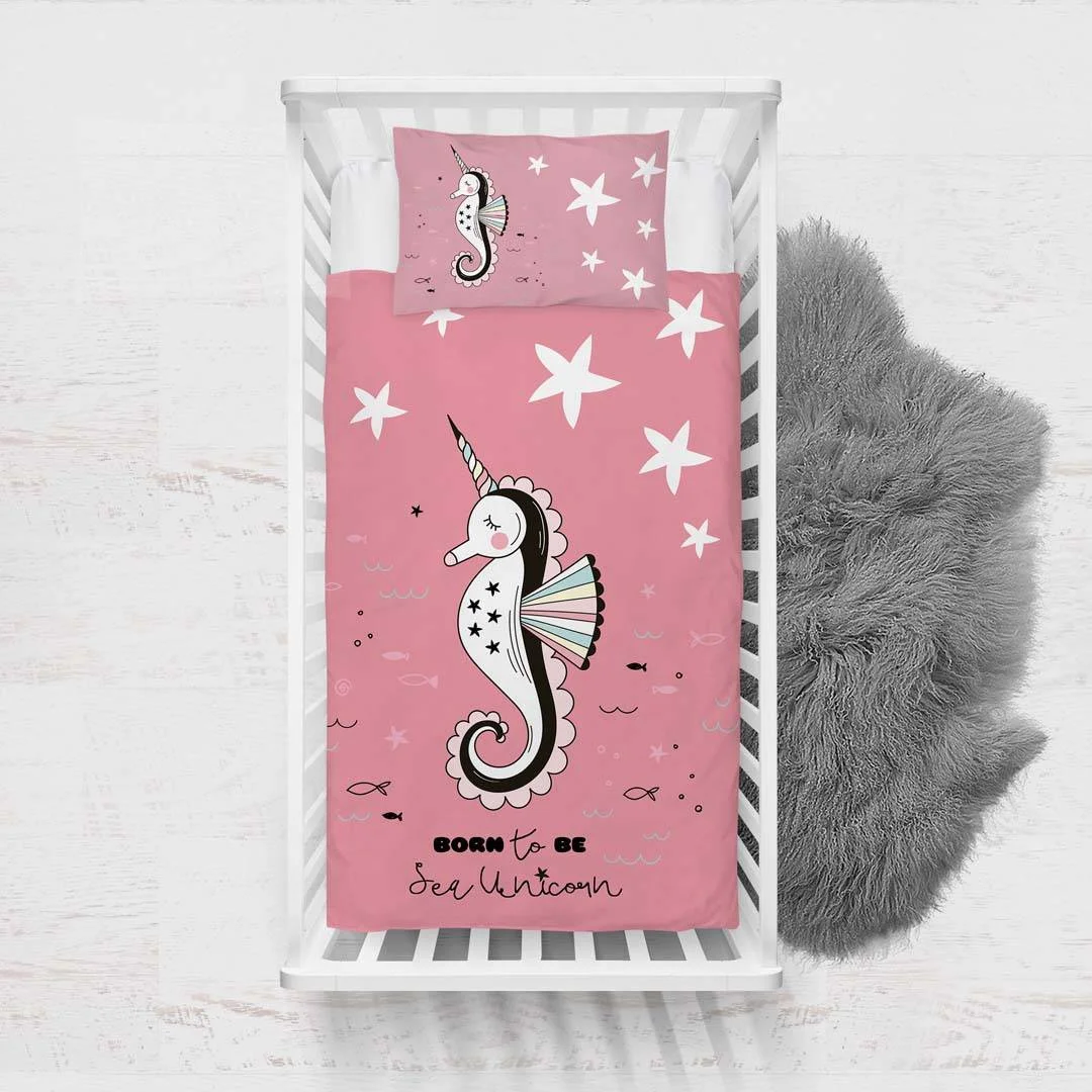 Deniz Unicornu Yatak Örtüsü ve Pike | Pembe yıldız, balık Desenli
