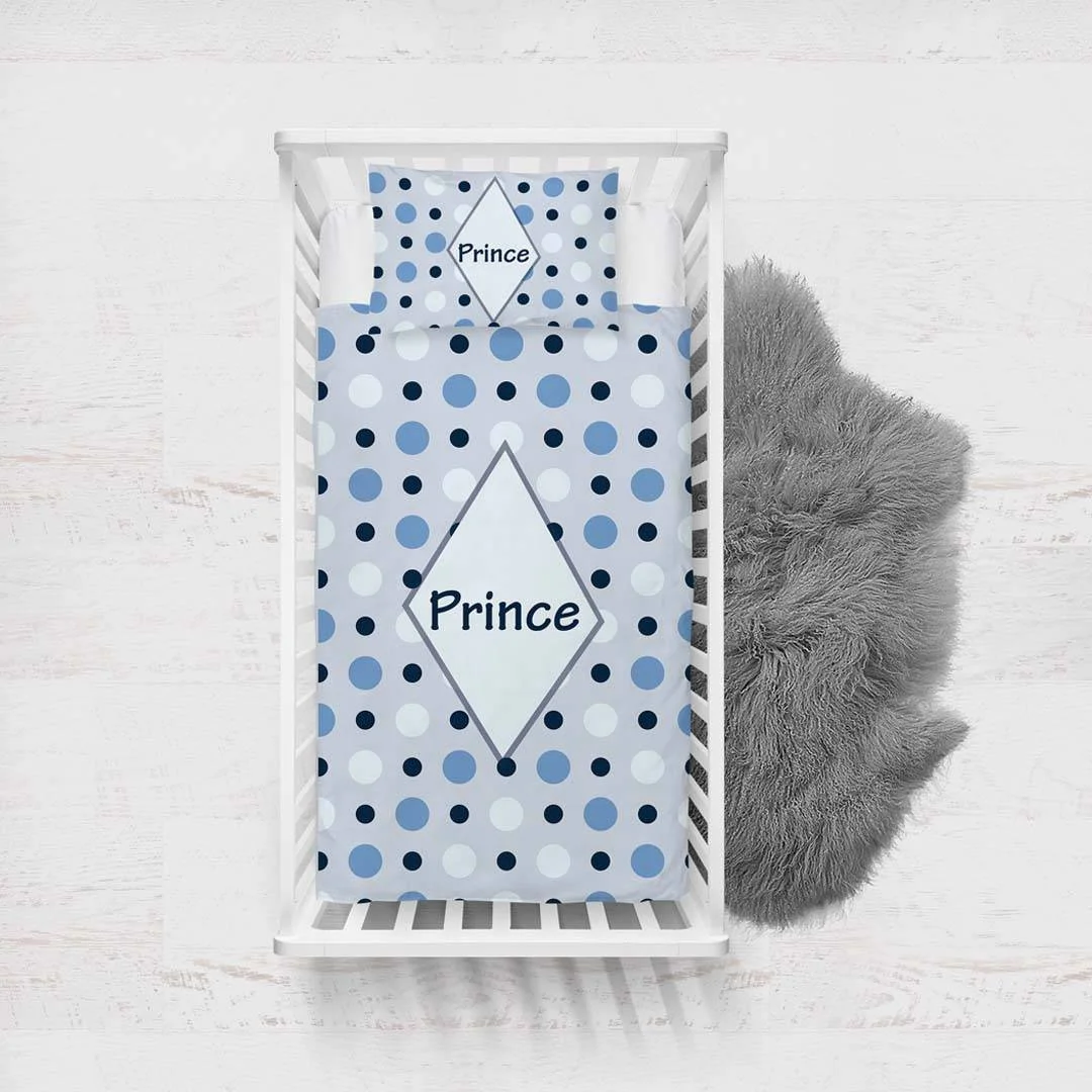 Prens Yatak Örtüsü ve Pike | Gri Mavi Puantiye, elmas çerçeve Desenli