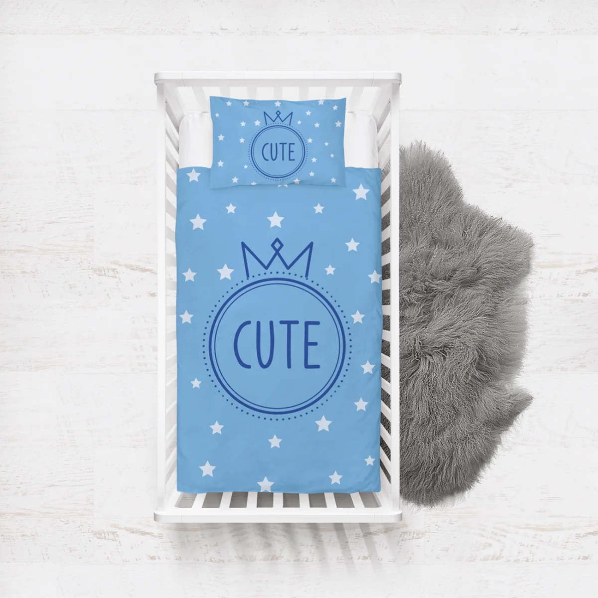 Taç Yatak Örtüsü ve Pike | Mavi yıldızlar, taç Desenli