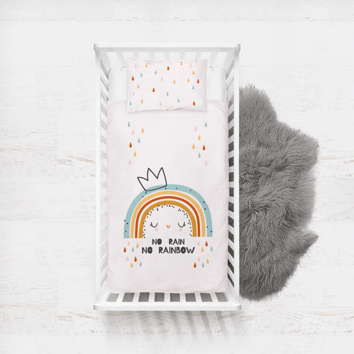 Gökkuşağı karakteri Yatak Örtüsü ve Pike | Beyaz Gökkuşağı, damla Desenli
