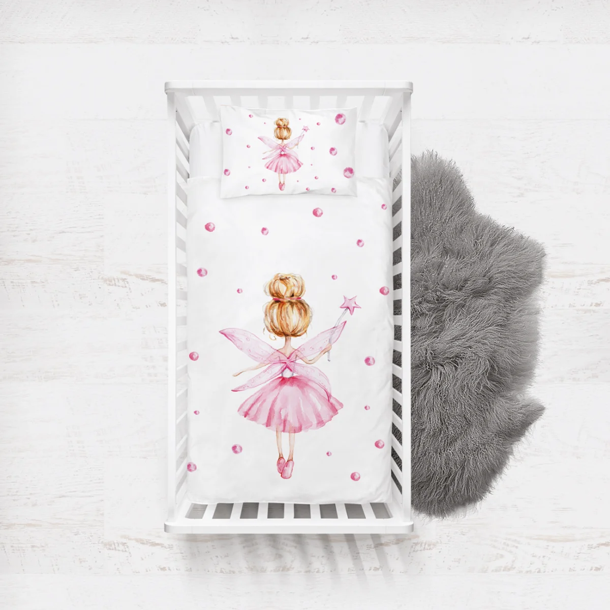 Peri Kız Yatak Örtüsü ve Pike | Beyaz pembe baloncuklar, sihirli yıldız Desenli