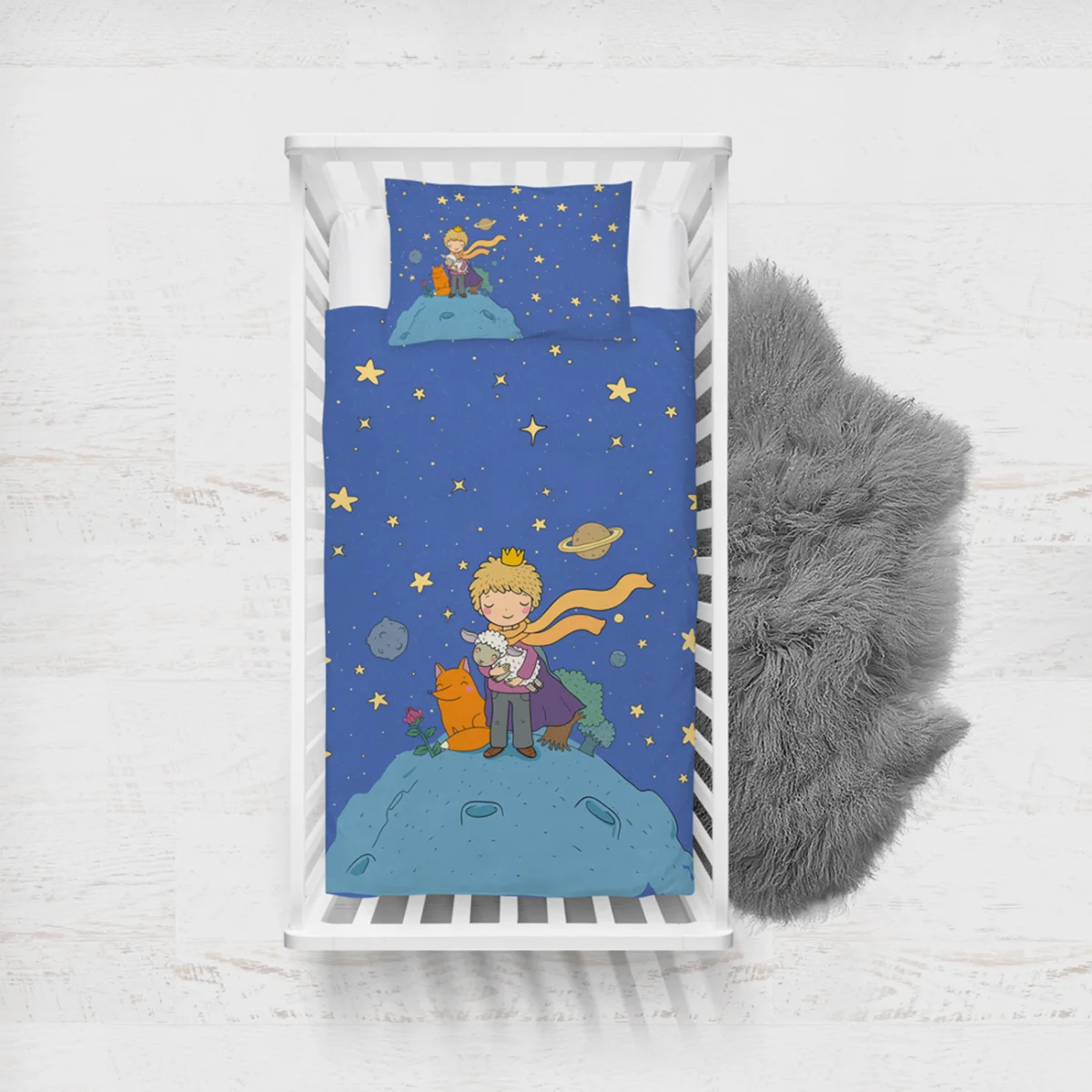 Küçük Prens, Uzay Yatak Örtüsü ve Pike | Mavi yıldız, gezegen Desenli