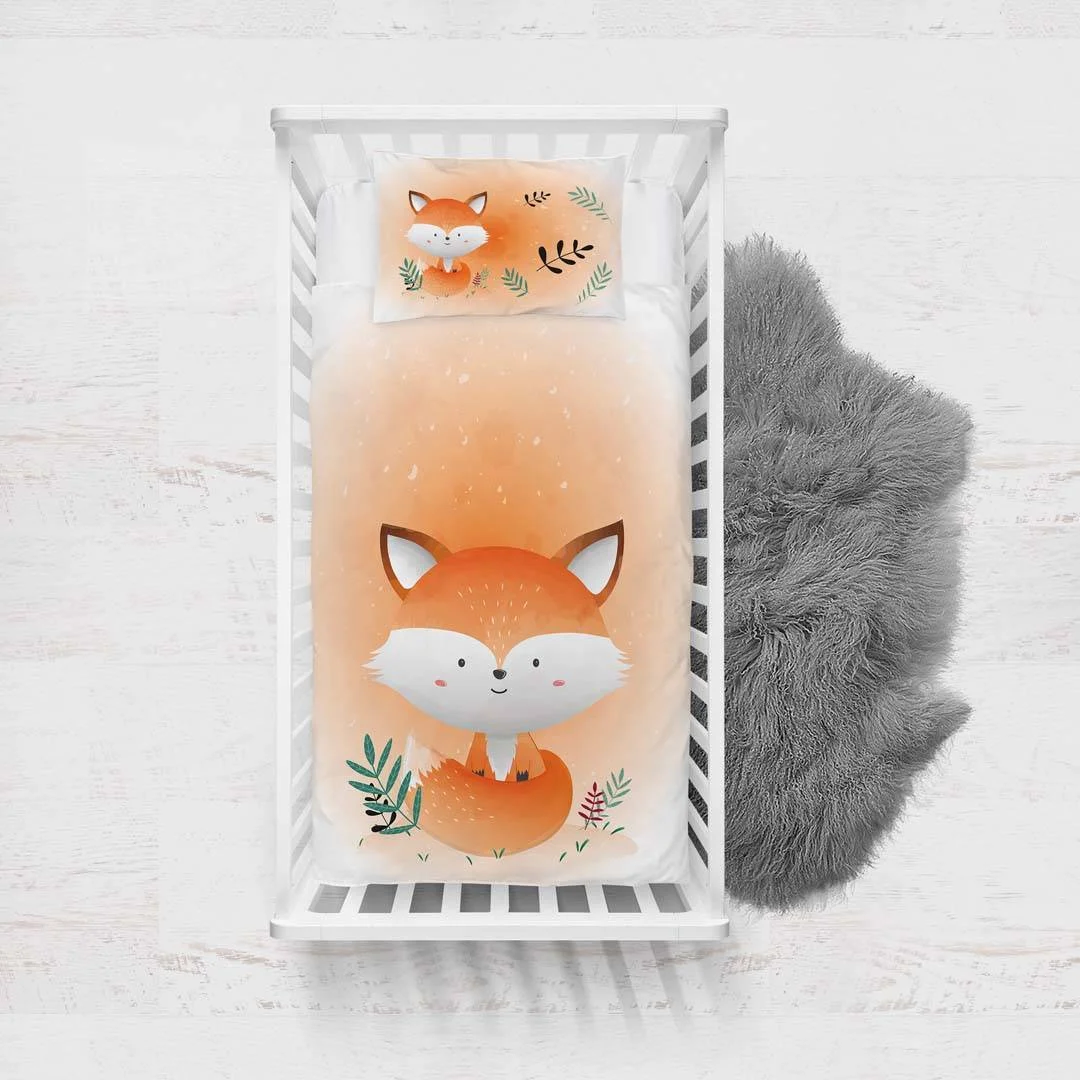 Tilki Yatak Örtüsü ve Pike | Turuncu yeşil yapraklar, beyaz benekler Desenli