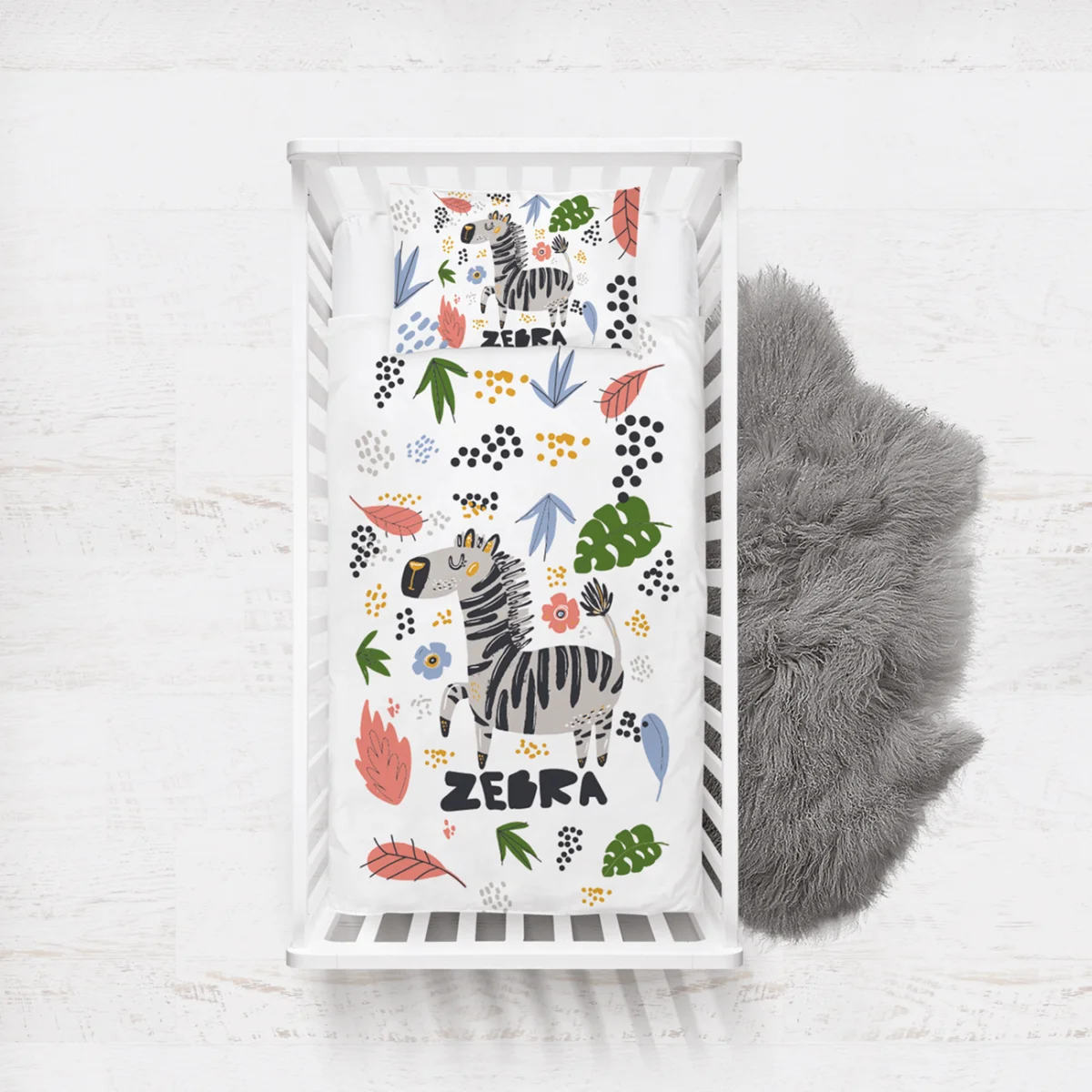 Zebra Yatak Örtüsü ve Pike | Beyaz noktalar, yapraklar Desenli