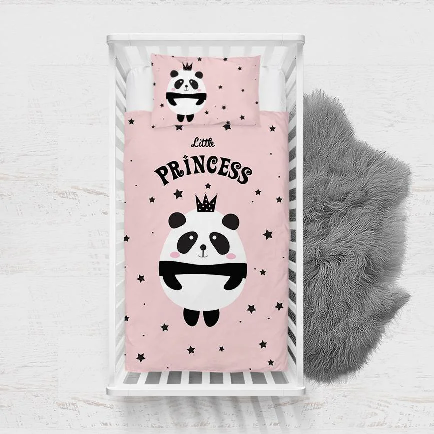 Panda Yatak Örtüsü ve Pike | Pembe yıldızlar, taç Desenli