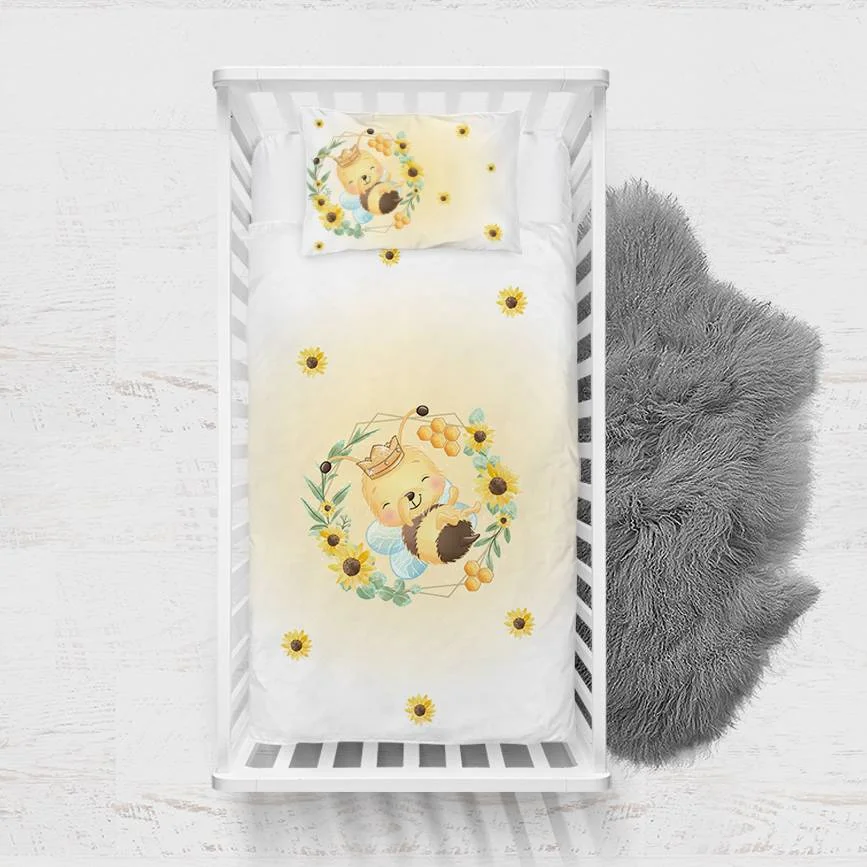 Arı Yatak Örtüsü ve Pike | Sarı Ayçiçeği, bal peteği Desenli