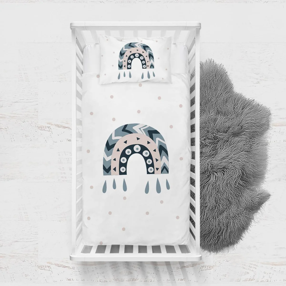 Gökkuşağı Yatak Örtüsü ve Pike | Beyaz Gökkuşağı, geometrik desenler Desenli