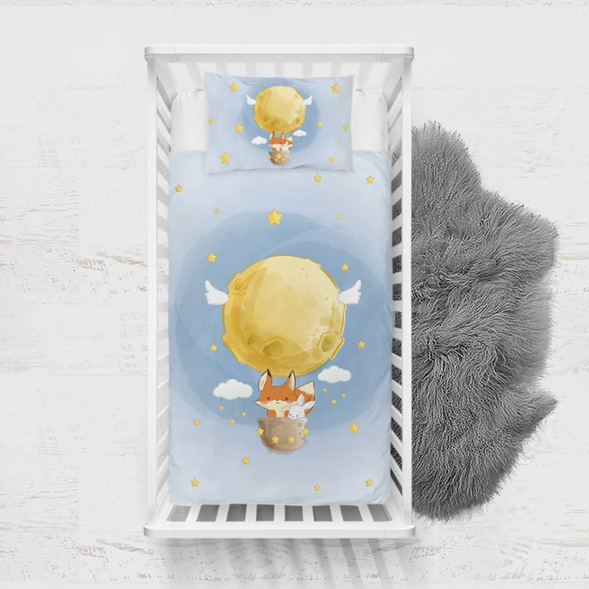 Uzay, Hayvanlar Yatak Örtüsü ve Pike | Mavi yıldız, bulut Desenli