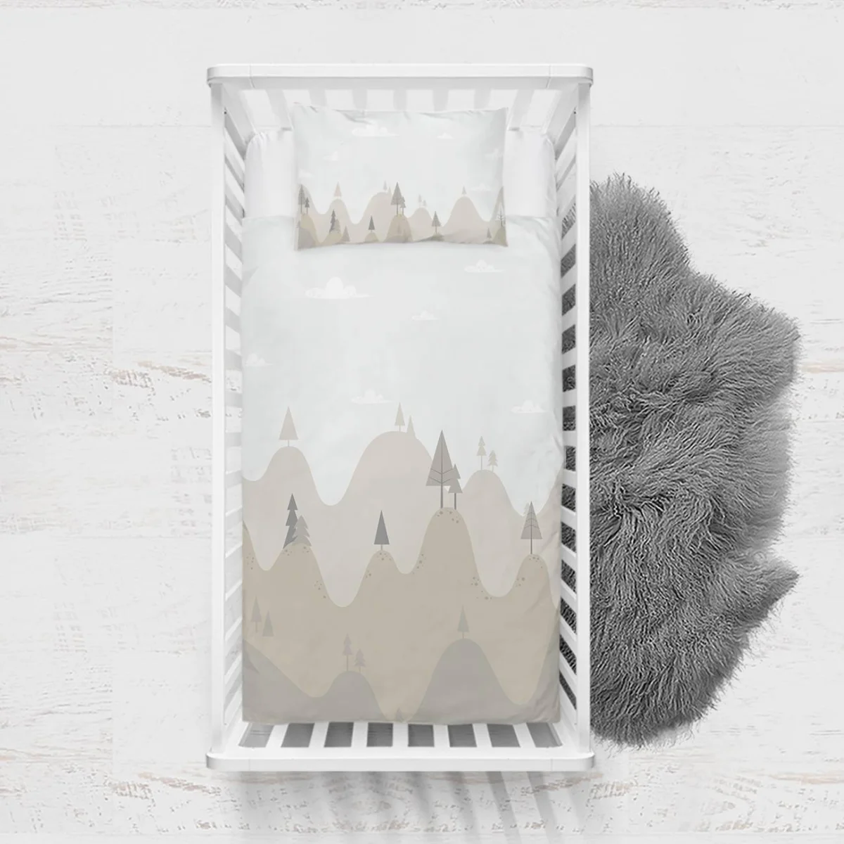 Doğa, Orman, Dağlar Yatak Örtüsü ve Pike | Beyaz tepeler, ağaçlar Desenli