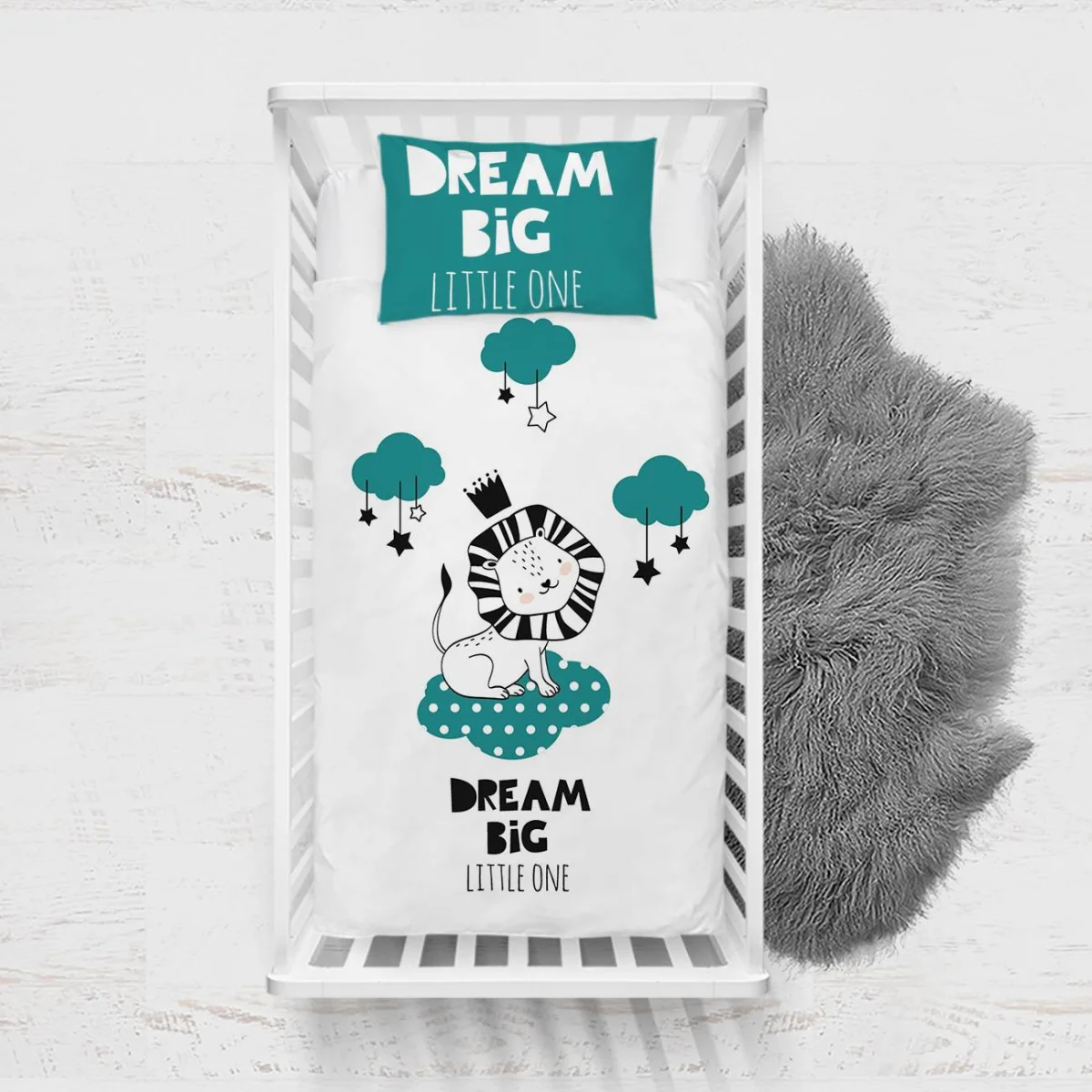 Aslan Yatak Örtüsü ve Pike | Beyaz bulutlar, yıldızlar Desenli