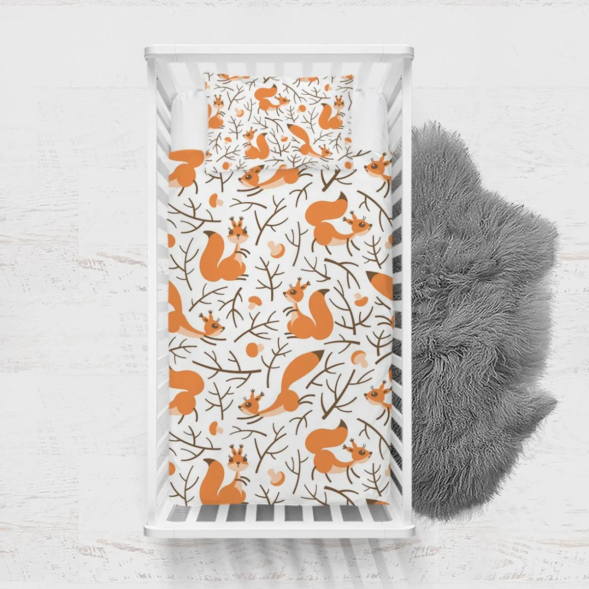 Sincaplar Yatak Örtüsü ve Pike | Beyaz ağaç dalları, mantar Desenli