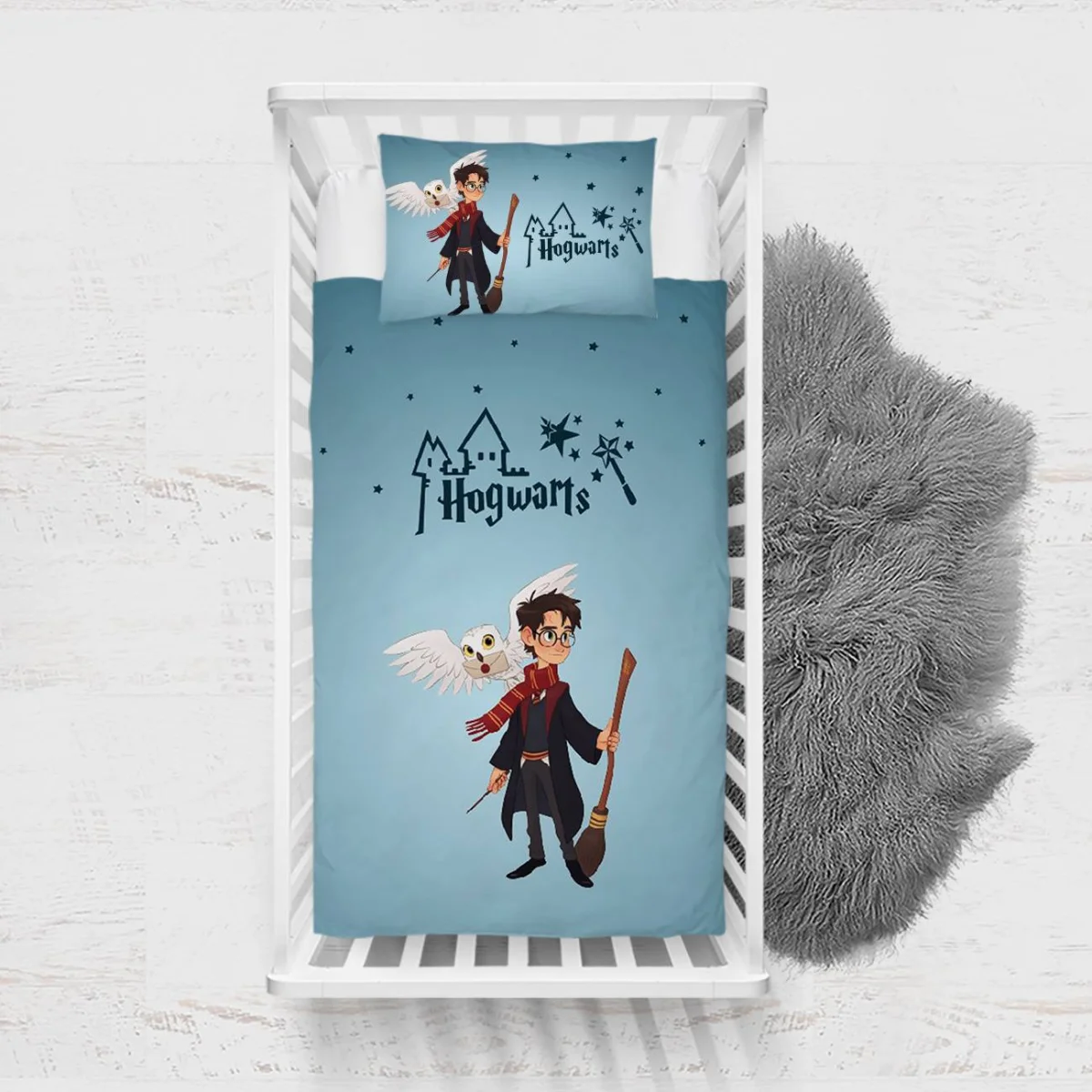 Harry Potter Yatak Örtüsü ve Pike | Mavi yıldızlar, Hogwarts şato Desenli