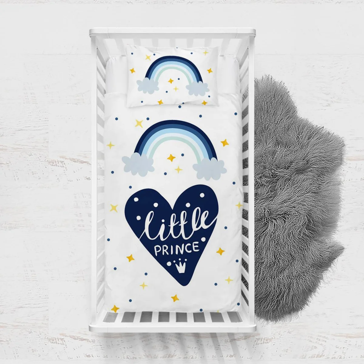 Prens Yatak Örtüsü ve Pike | Beyaz gökkuşağı, bulut Desenli