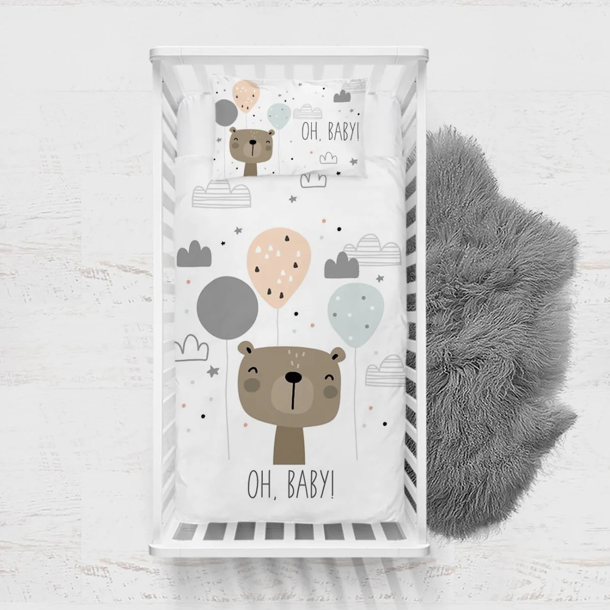 Ayı Yatak Örtüsü ve Pike | Beyaz balonlar, bulutlar Desenli