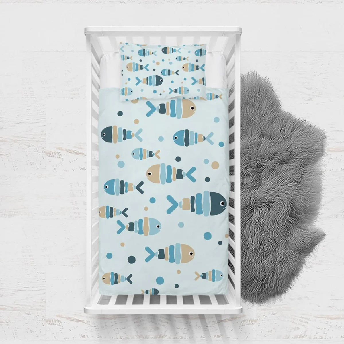 Balık Yatak Örtüsü ve Pike | Mavi renkli noktalar Desenli